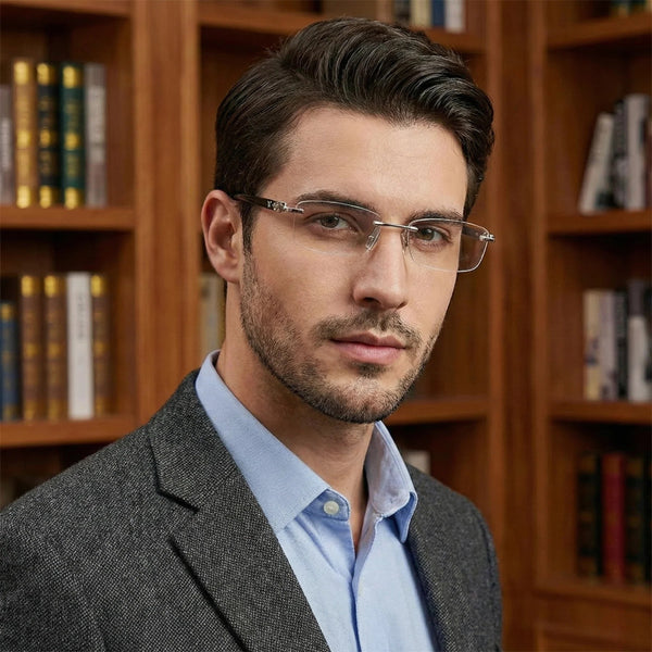 Black Silver Diamond Transparent Rimeless Eyewear | Pinellii Edition