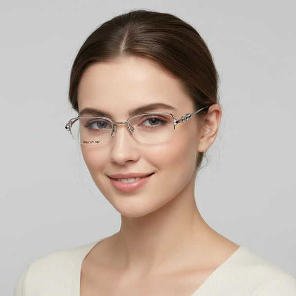Silver Black Diamond Half Rimless Transparent Rectangle Eyewear Pinelli Edition
