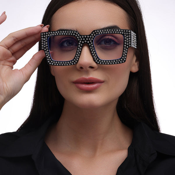 Diamond Eyes | Black Crystal Wayfarer Transparent Sunglass