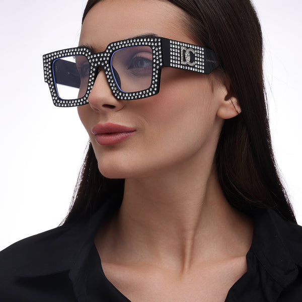 Diamond Eyes | Black Crystal Wayfarer Transparent Sunglass