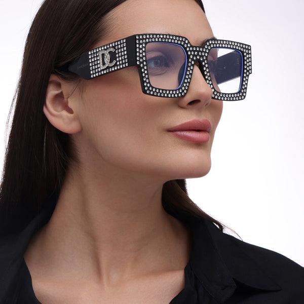 Diamond Eyes | Black Crystal Wayfarer Transparent Sunglass