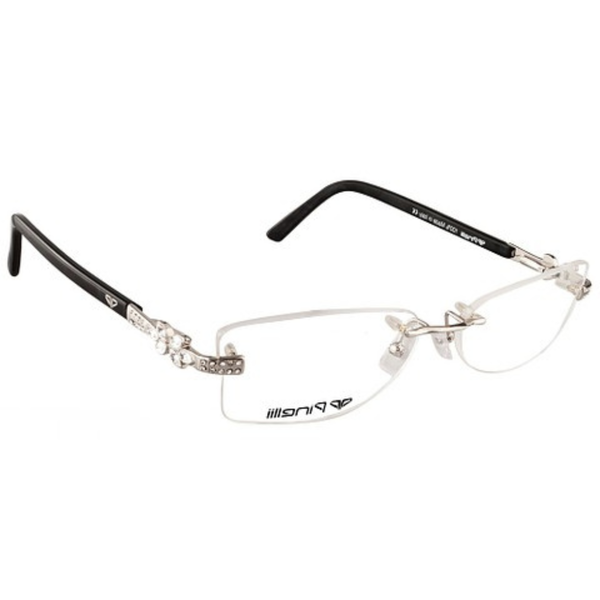 Black Silver Flower Shaped Diamond Transparent Rimless Rectangle Eyewear | Pinelli Edition