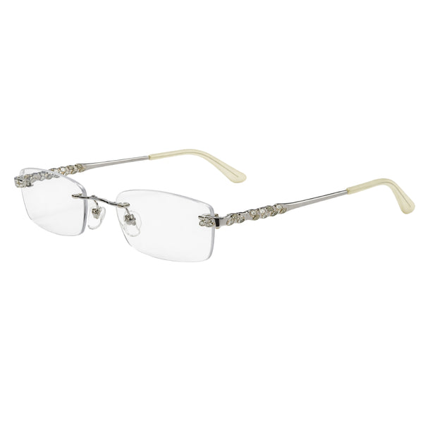 Silver Diamond Cream Transparent Rimless Rectangle Eyewear | I1006 |Pinelli Edition