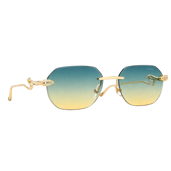 Venice | Golden Blue Dual Tone Rimless Wayfarer Sunglass