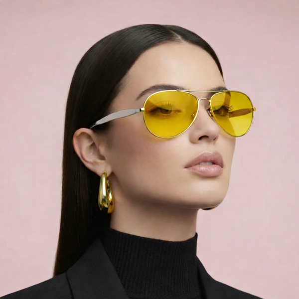 Olivia | Silver Yellow Aviator Sunglass
