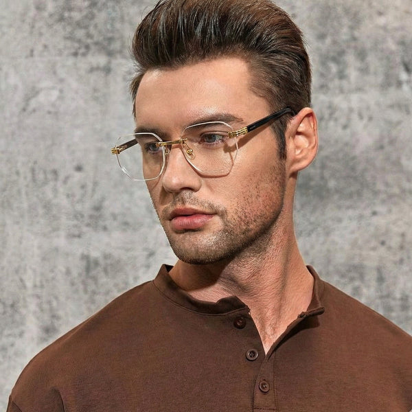 Jordan | Golden Rimless Transparent Wayfarer Sunglass
