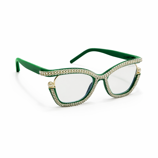 Diamond Cateyes | Green Fancy White Crystals Wayfarer Transparent Sunglass