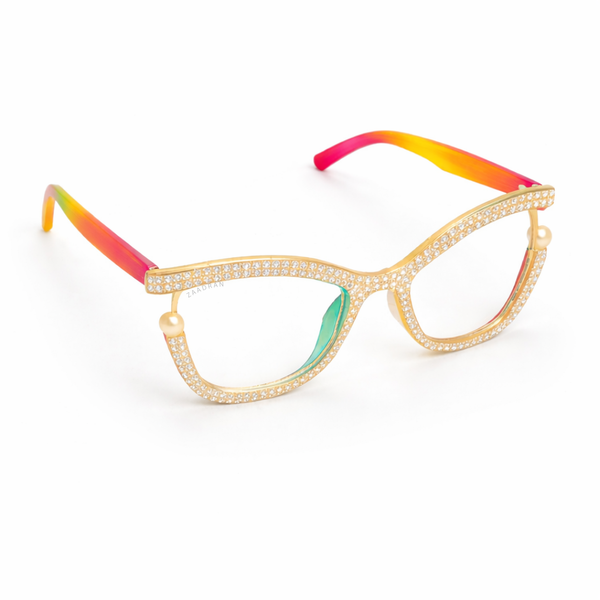 Diamond Cateyes | Rainbow Fancy White Crystals Wayfarer Transparent Sunglass