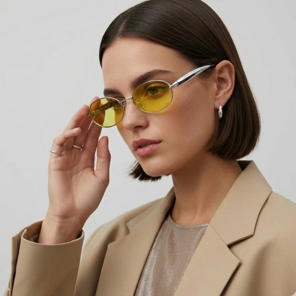 Olivia | Silver Yellow Round Sunglass