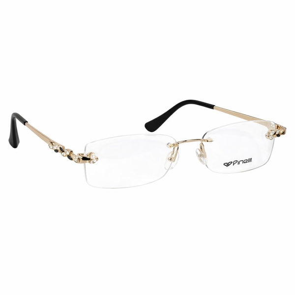 Black Golden four Diamond Leaf Transparent Rimeless Eyewear | Pinellii Edition