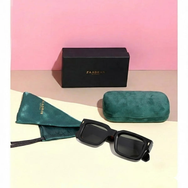 Almaty | Black Green Wayfarer Sunglass - (ZAADWFAMBLKGN0014)