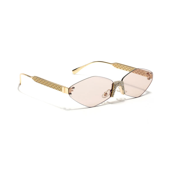Rose Diamond | Golden Champagne Rimless Cateye Sunglass
