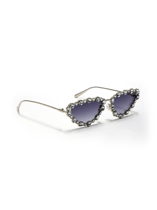 Diamond Kitty | Silver Fancy Cateye Sunglass