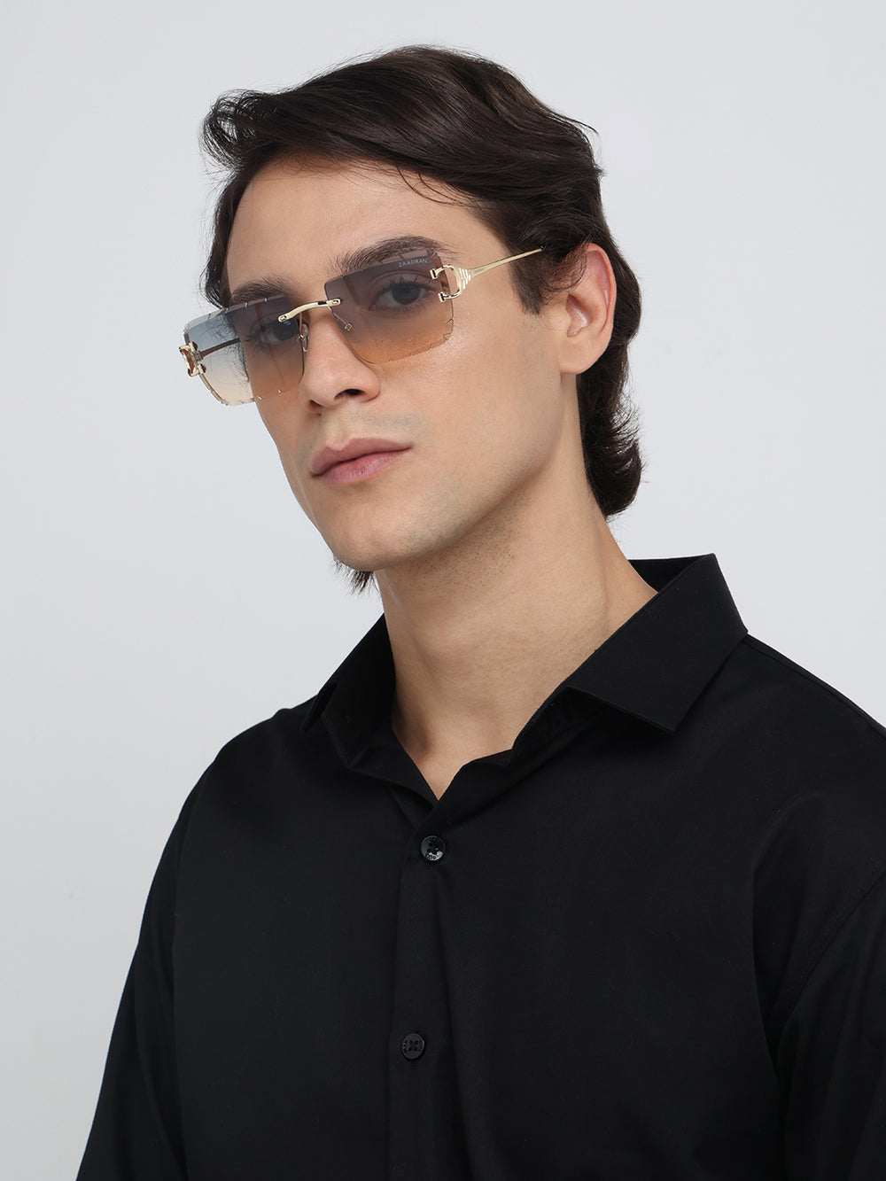 Alberta | Dual Tone Golden Rimless Square Sunglass - (ZAADRLABGLDDT0006)