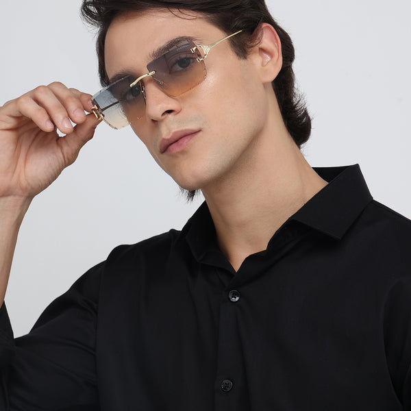 Alberta | Dual Tone Golden Rimless Square Sunglass - (ZAADRLABGLDDT0006)