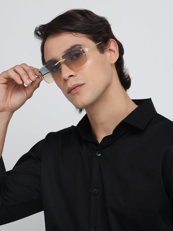 Alberta | Dual Tone Golden Rimless Square Sunglass - (ZAADRLABGLDDT0006)