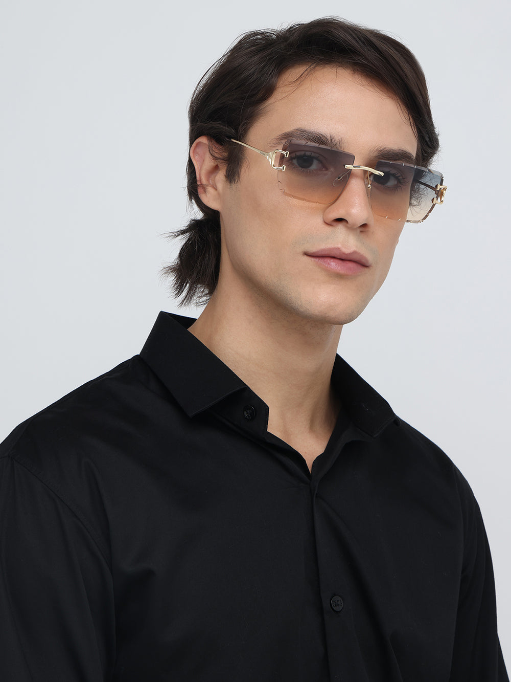 Alberta | Dual Tone Golden Rimless Square Sunglass - (ZAADRLABGLDDT0006)