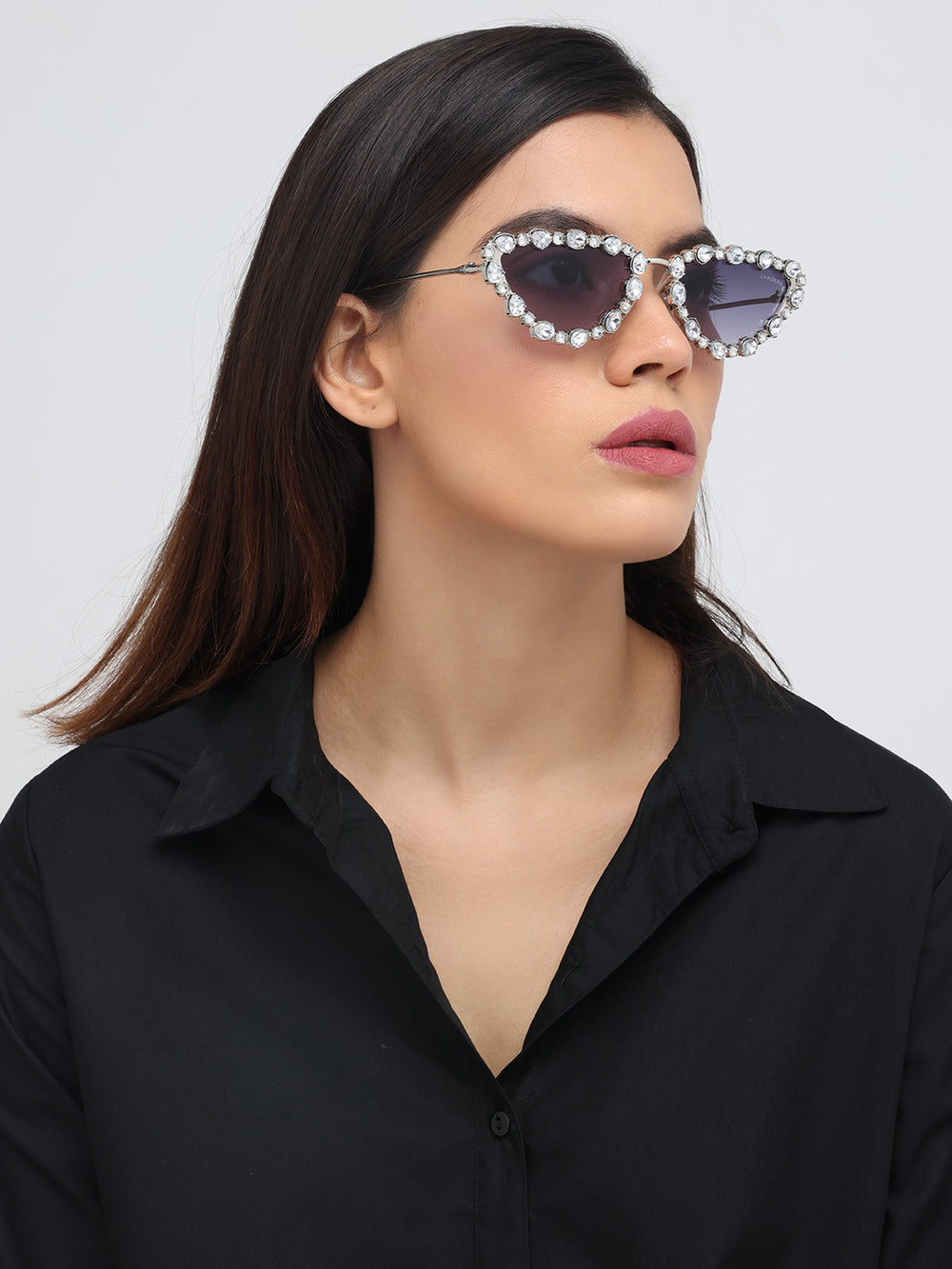 Diamond Kitty | Silver Fancy Cateye Sunglass