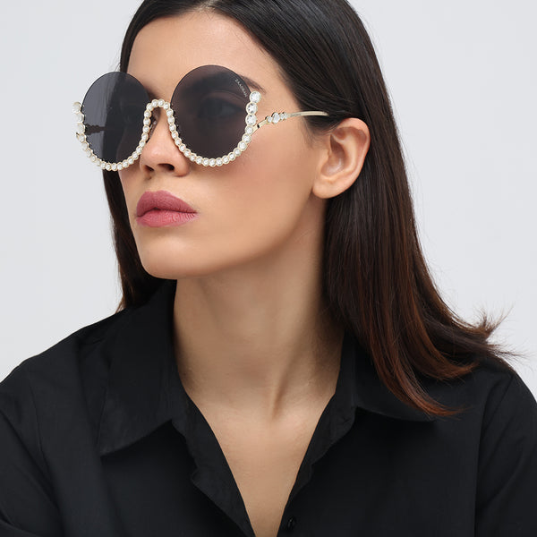 Vintage Underline | Golden Black Round Sunglass
