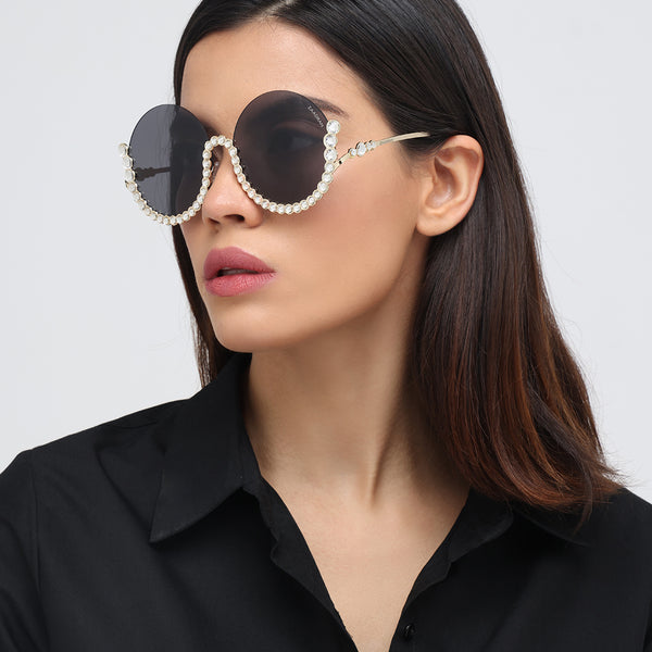 Vintage Underline | Golden Black Round Sunglass