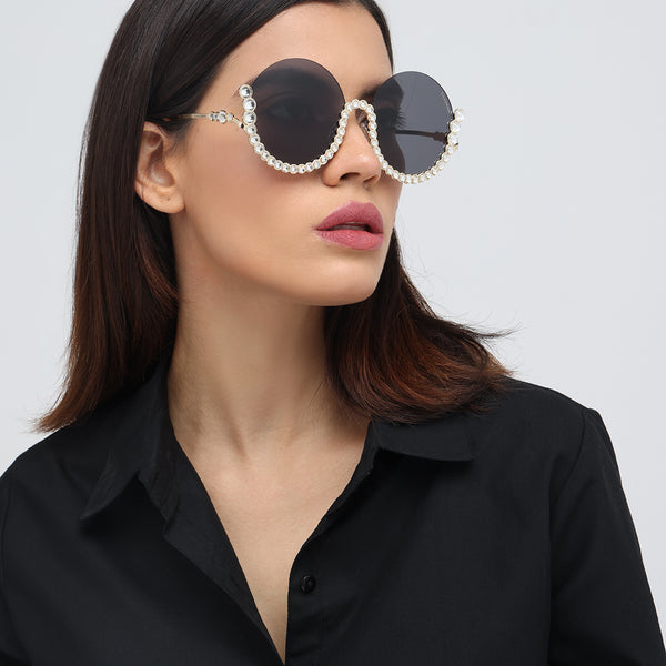 Vintage Underline | Golden Black Round Sunglass