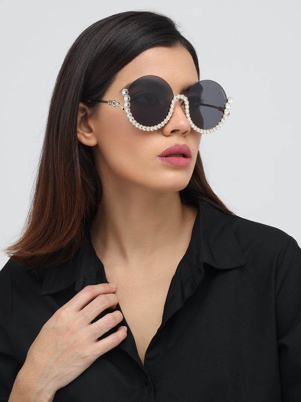 Vintage Underline | Golden Black Round Sunglass