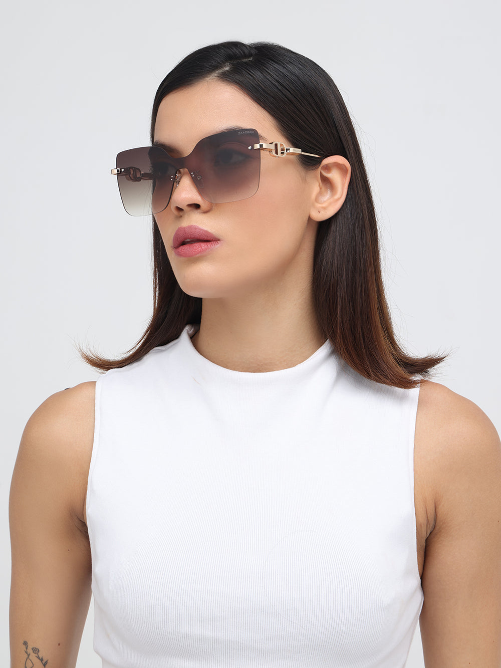 Mexico | Golden Brown Rimless Cateye Oversize Sunglass