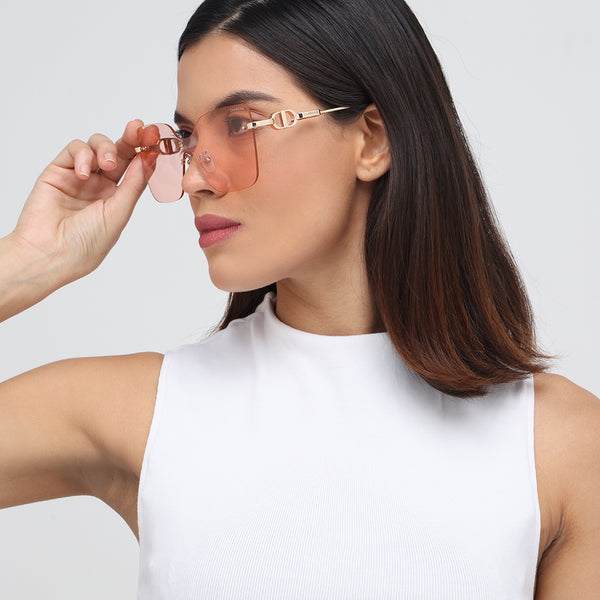 Mexico | Golden Peach Rimless Oversize Sunglass