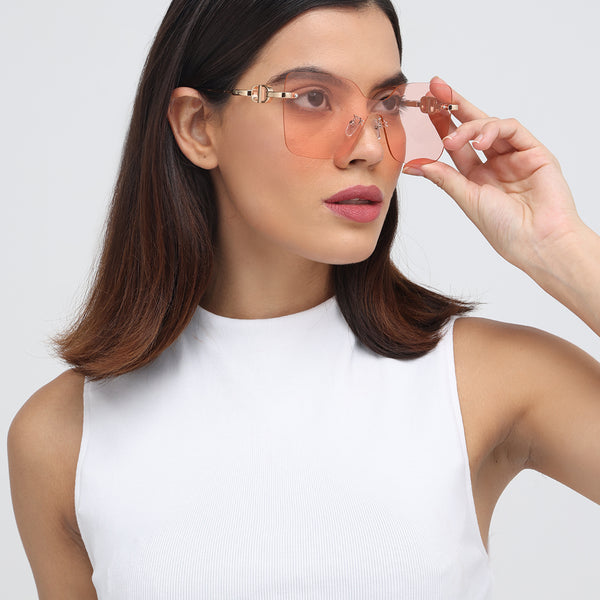 Mexico | Golden Peach Rimless Oversize Sunglass
