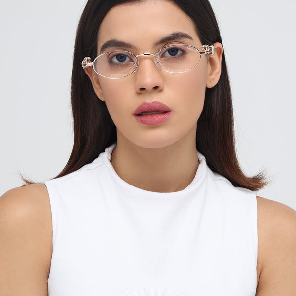 Four Diamond Lady | Rose Gold Oval Transparent Sunglass