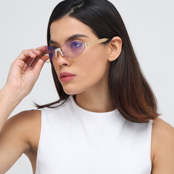 Rose Diamond | Golden Champagne Rimless Cateye Sunglass