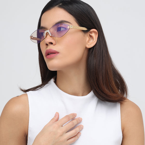 Rose Diamond | Golden Champagne Rimless Cateye Sunglass