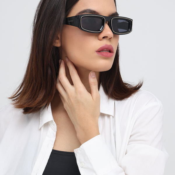 Sudan | Black Golden Rectangle Sunglass