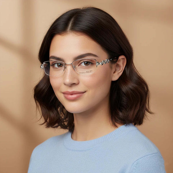 Black Silver Diamond Transparent Rimless Rectangle Eyewear| Pinelli Edition