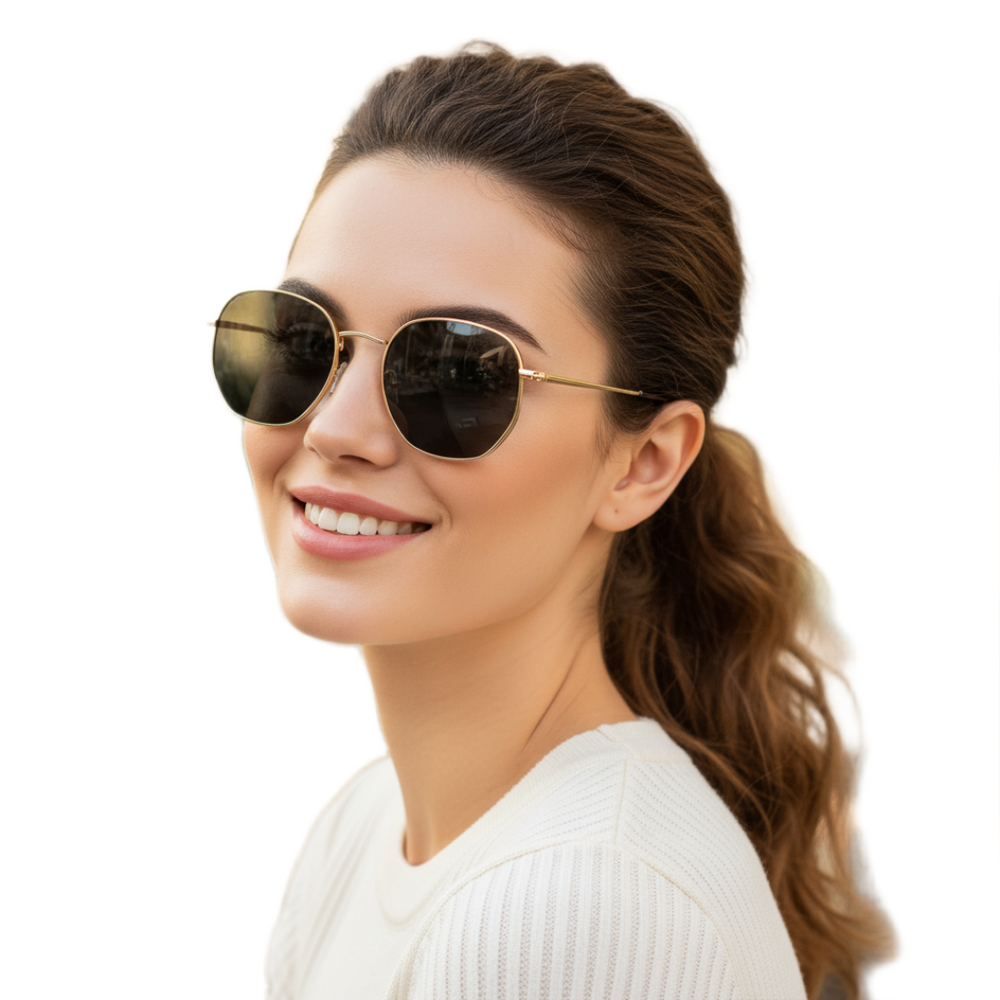 Chile| Brown Hexa Gold Oversize Sunglass
