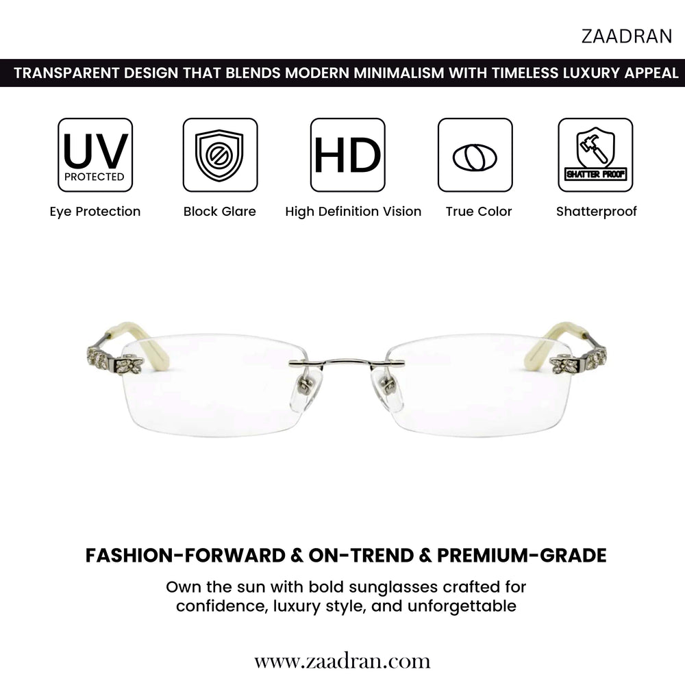 Silver Diamond Cream Transparent Rimless Rectangle Eyewear | I1006 |Pinelli Edition