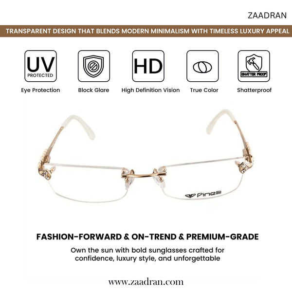 Golden CREAM DIAMOND HALF RIMLESS TRANSPARENT RECTANGLE EYEWEAR | PINELLI EDITION