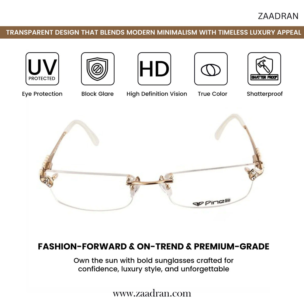 Golden CREAM DIAMOND HALF RIMLESS TRANSPARENT RECTANGLE EYEWEAR | PINELLI EDITION