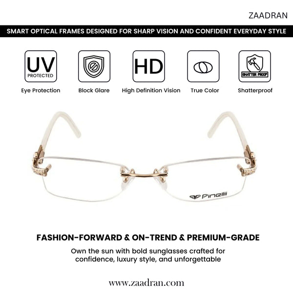 Cream Golden Flower Shaped Diamond Transparent Rimless Rectangle Eyewear | Pinelli Edition