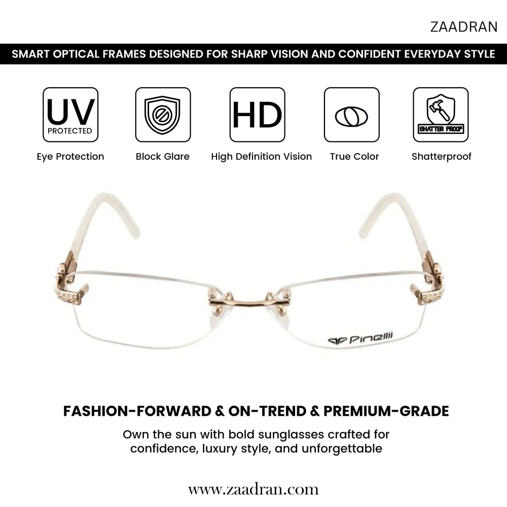 Cream Golden Flower Shaped Diamond Transparent Rimless Rectangle Eyewear | Pinelli Edition