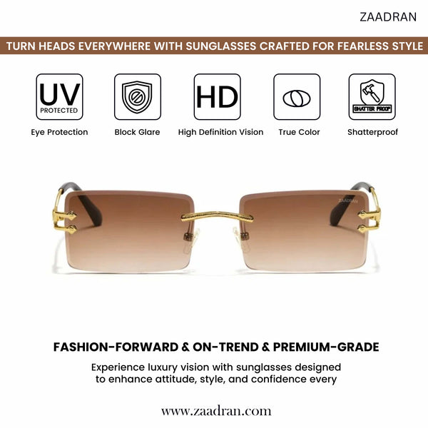 Austria | Golden Brown Rimless Rectangle Sunglass - (ZAADRLASGLDBR0020)