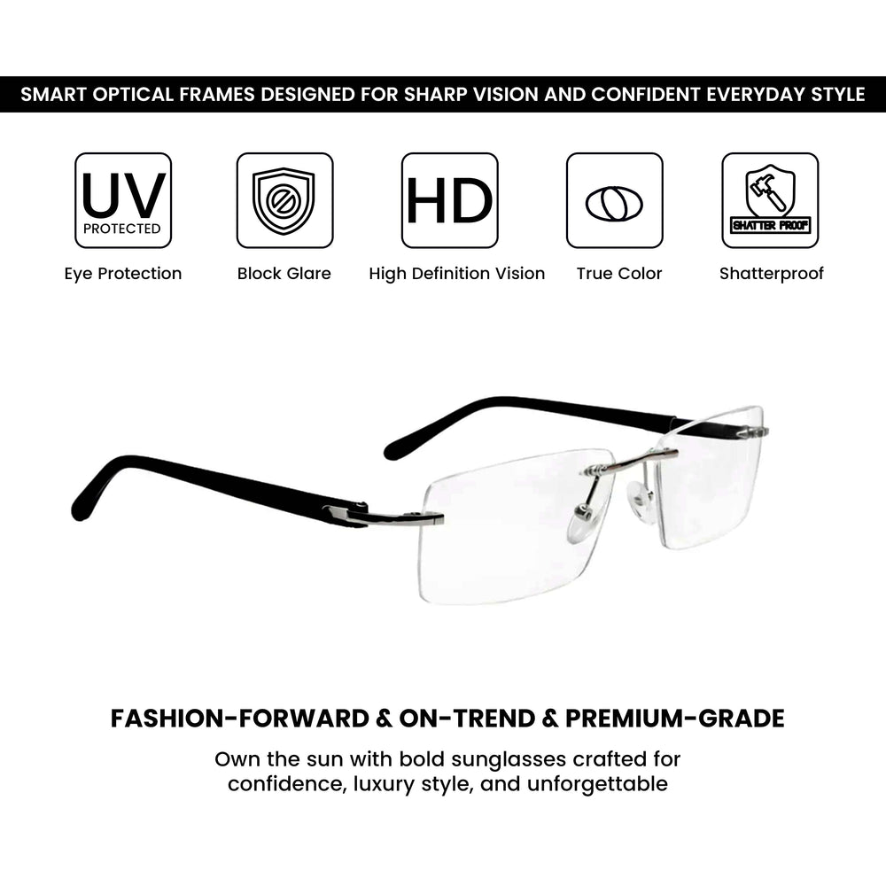 Black Silver Diamond Leaf Transparent Rimless Eyewear | Pinellii Edition