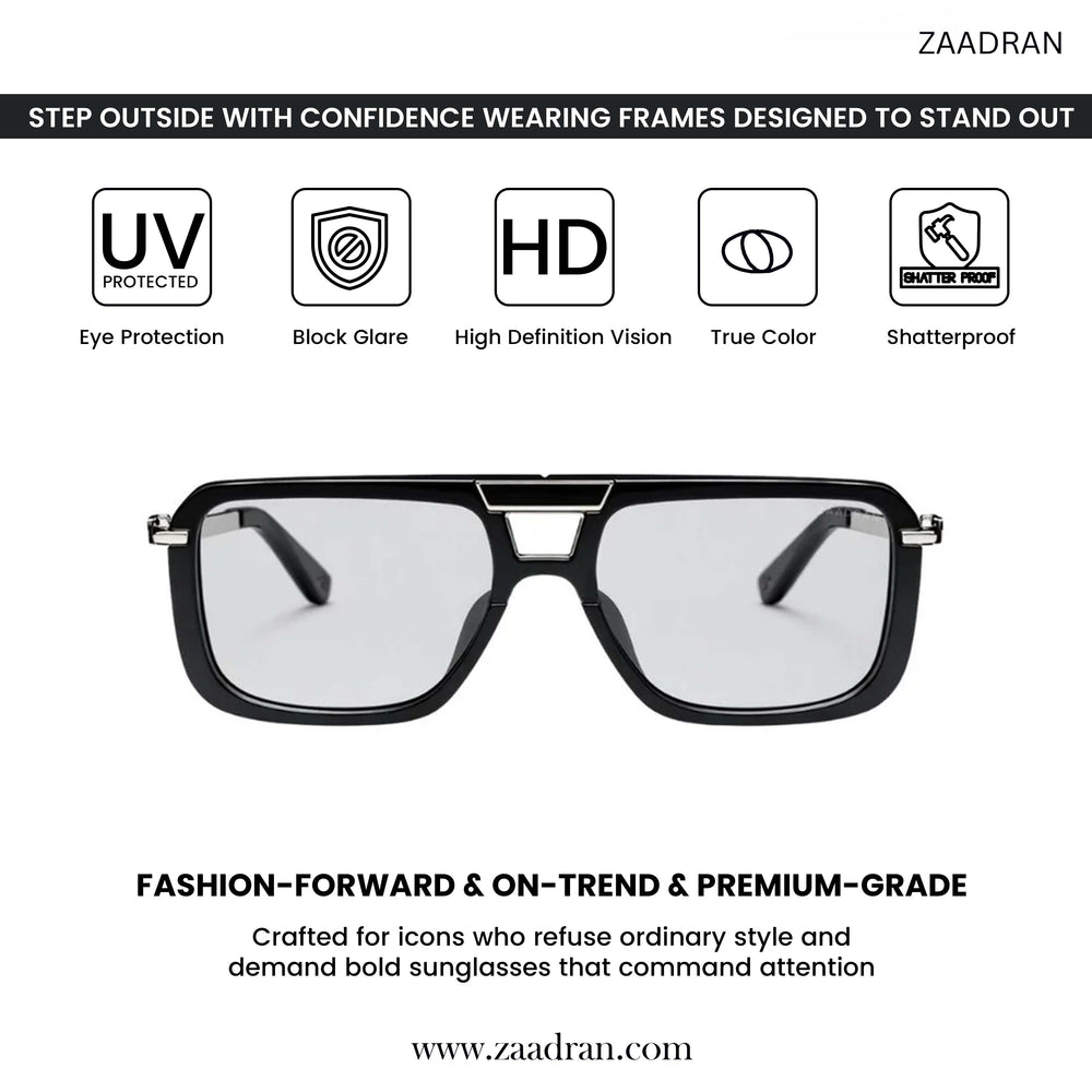 Zambia | Metallic Siver Black Aviator Sunglass