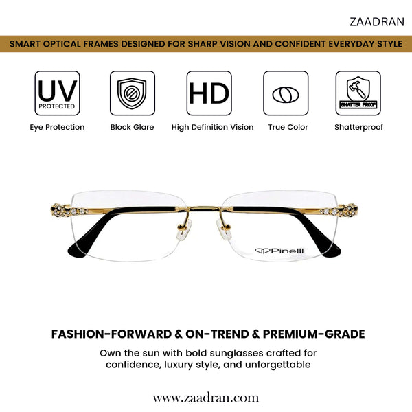 Black Golden four Diamond Leaf Transparent Rimeless Eyewear | Pinellii Edition