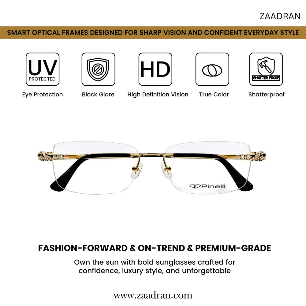 Black Golden four Diamond Leaf Transparent Rimeless Eyewear | Pinellii Edition