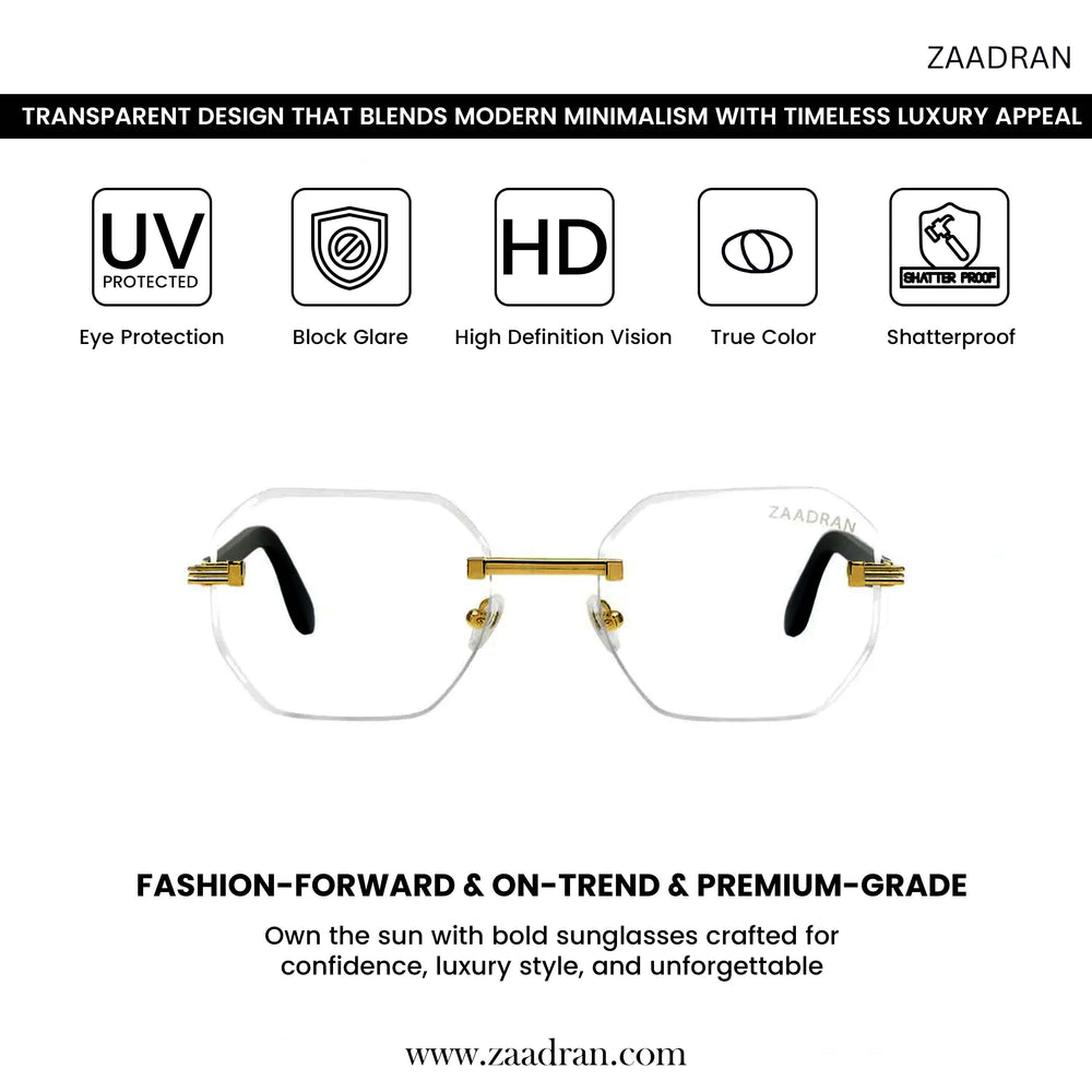 Jordan | Golden Rimless Transparent Wayfarer Sunglass
