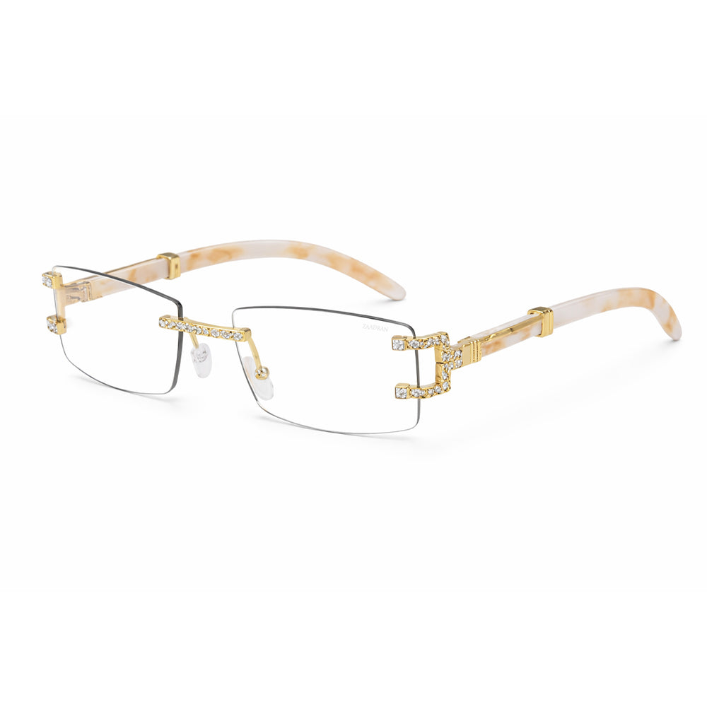Syria | Golden Cream Diamond Transparent Rimless Rectangle Sunglass