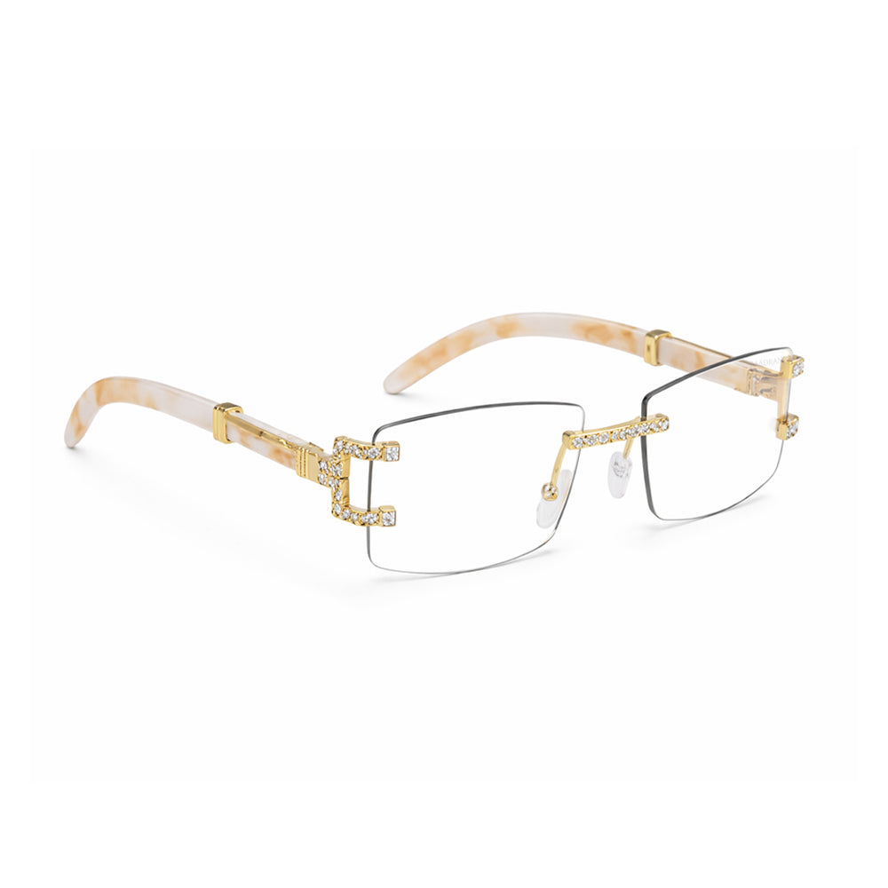 Syria | Golden Cream Diamond Transparent Rimless Rectangle Sunglass