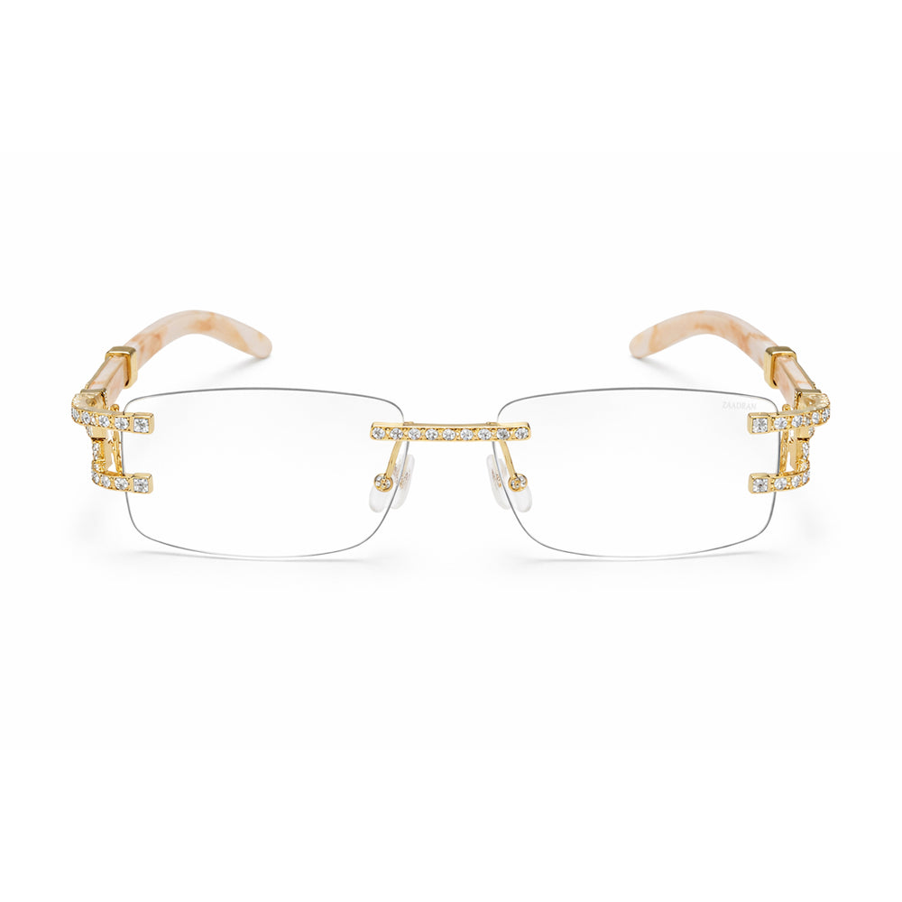 Syria | Golden Cream Diamond Transparent Rimless Rectangle Sunglass