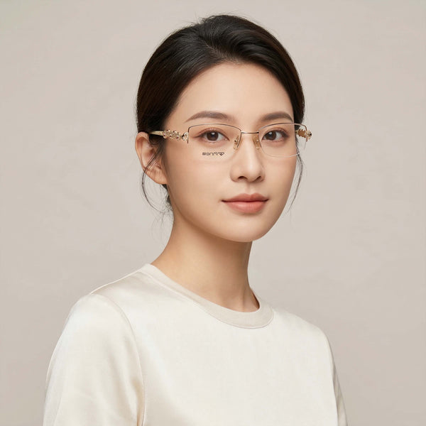 Golden Diamonds Cream Transparent Half Rimless Eyewear | I1009 |Pinellii Edition